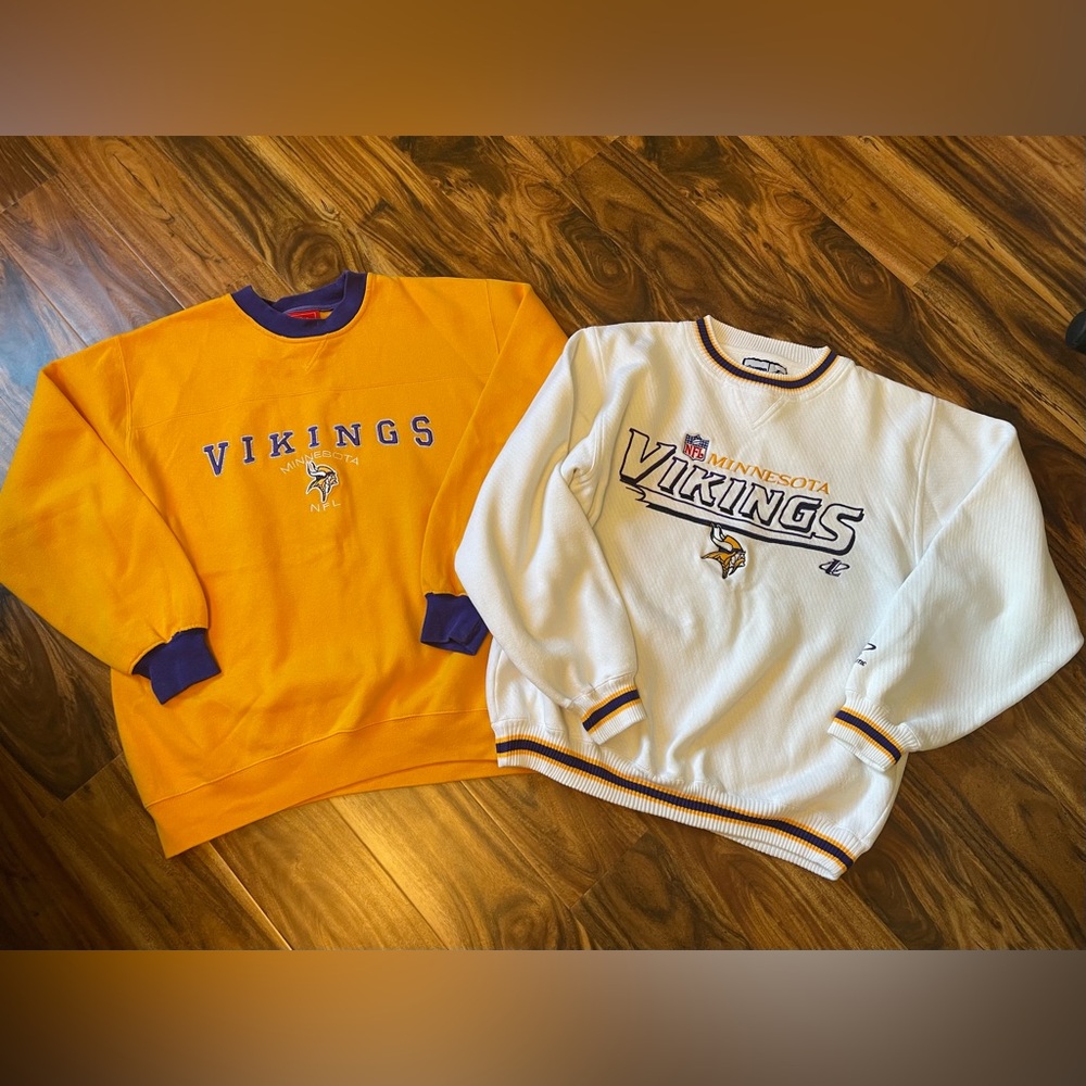 Vintage NFL Vikings women's Crewneck Sweaters - Yellow and White